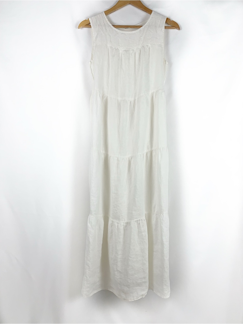 Magaschoni 100% Linen Tiered Maxi Dress in White